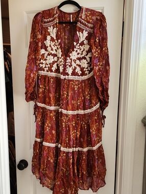 Free People, Women's Call on Me Embroidered Maxi Top, Merlot Combo, Size S